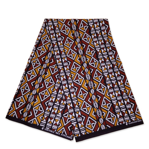 African print fabric - Mustard / White Bogolan / Mud cloth