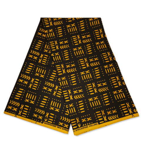African Black / Yellow BOGOLAN / MUD CLOTH print fabric / cloth (Traditional Mali)