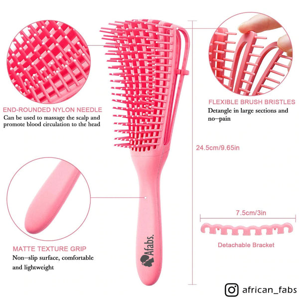 Pink Detangler brush + Black Satin Hair Bonnet | Comb for curls | Afro hair brush