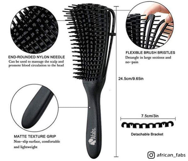 Black Detangler brush + Leopard print Satin Hair Bonnet | Comb for curls | Afro hair brush