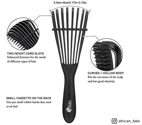 Black Detangler brush + White tiger print Satin Hair Bonnet | Comb for curls | Afro hair brush