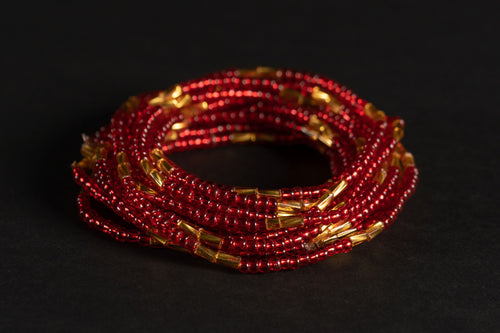 Waist Beads / African Waist Chain - ESE - Red / Gold (elastic)