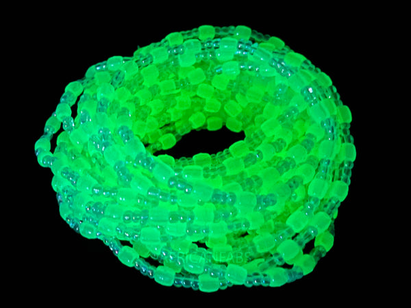 Waist Beads / African Waist Chain - ABE- White - Glow in the dark (elastic)