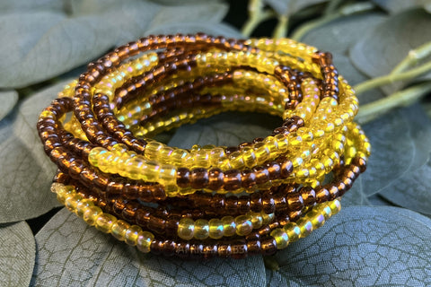 Waist Beads / African Waist Chain - EKOSA- Yellow / brown (elastic)