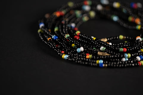 Waist Beads / African Hip Chain - IDEN - Black (elastic)