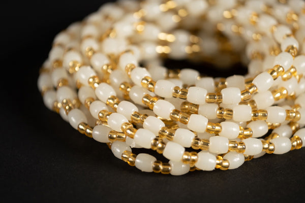 Waist Beads / African Hip Chain - ISOKEN- Gold / White (elastic)