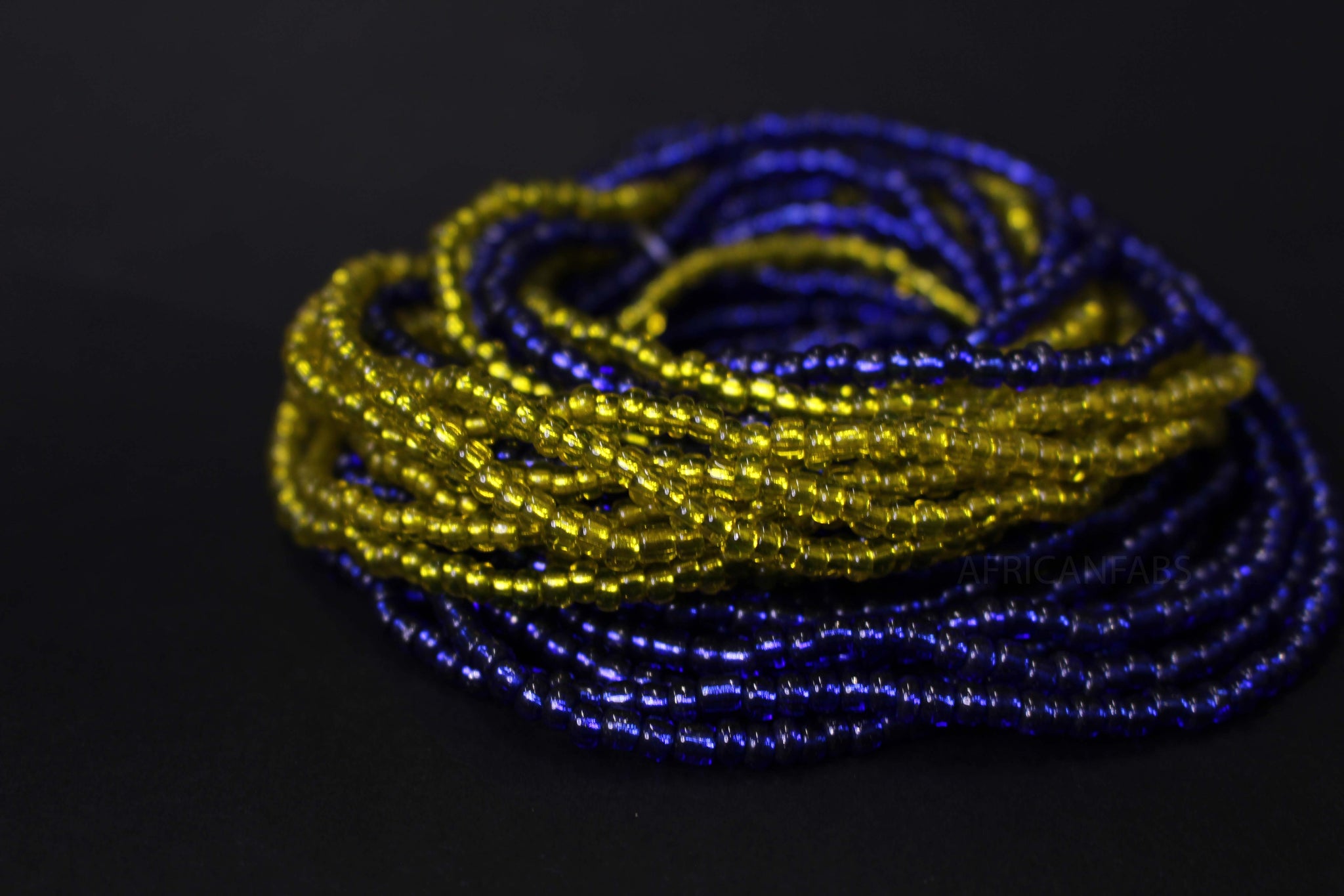 Waist Beads / African Hip Chain - ABEHE - Blue / yellow-green (elastic)