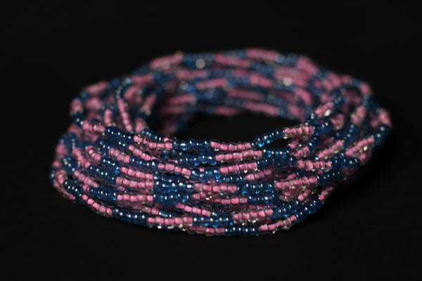 Waist Beads / African Waist Chain - IMOSE - Pink / Blue (elastic)