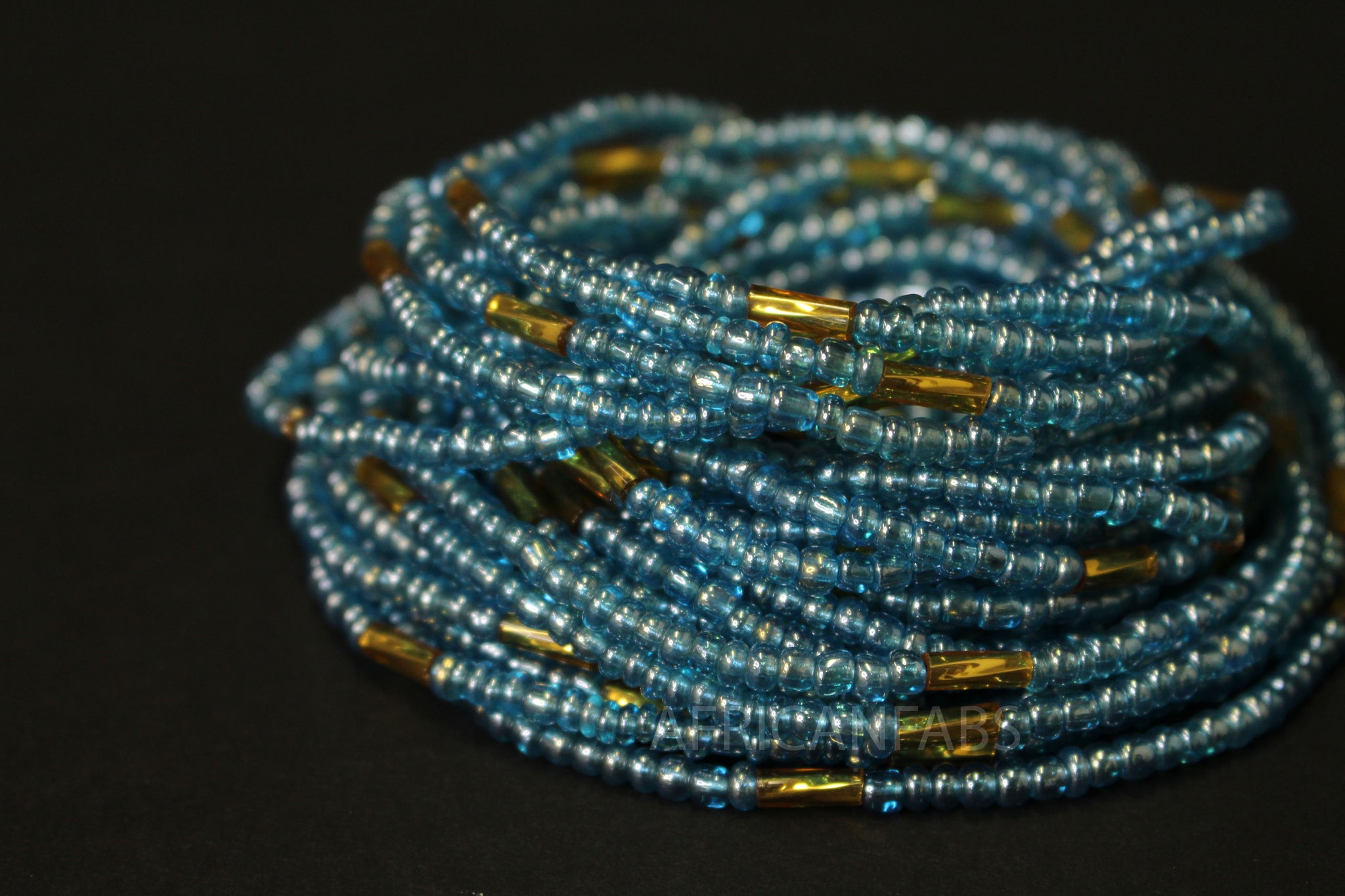 Waist Beads / African Waist Chain - IZODUWA - Blue / gold (elastic)