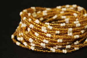 Waist Beads / African Waist Chain - JESUOBO - White / gold (elastic)
