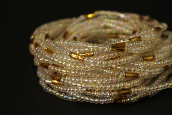Waist Beads / African Waist Chain - NEKPEN - White / gold (elastic)