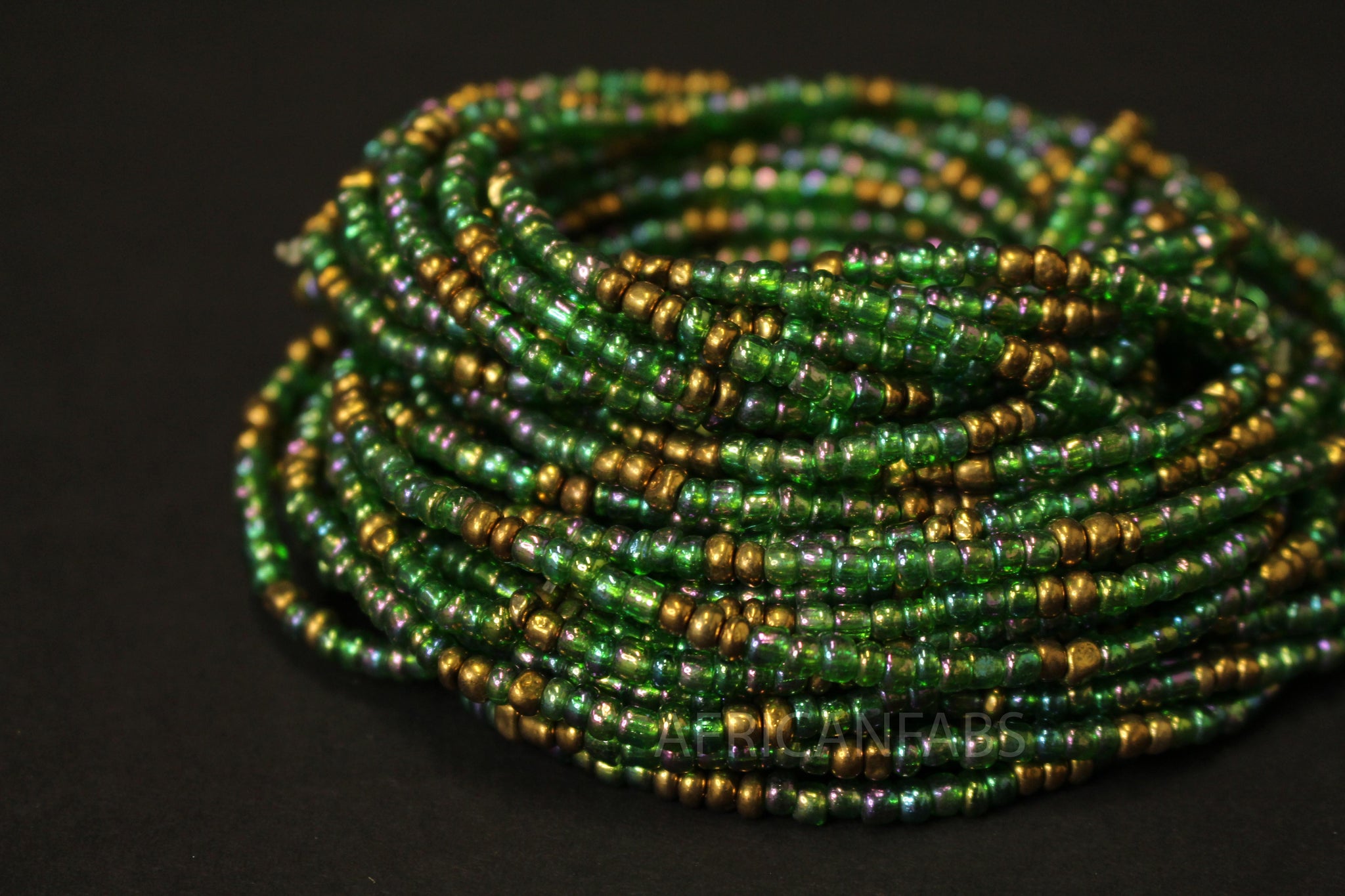Waist Beads / African Waist Chain - OGHOGHO - Green / gold (elastic)