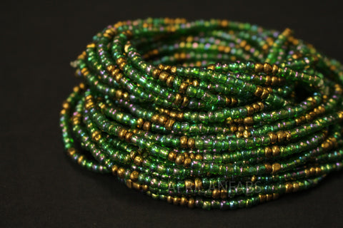 Waist Beads / African Waist Chain - OGHOGHO - Green / gold (elastic)
