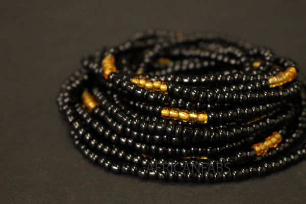 Waist Beads / African Waist Chain - OSAWE - Black / gold (elastic)