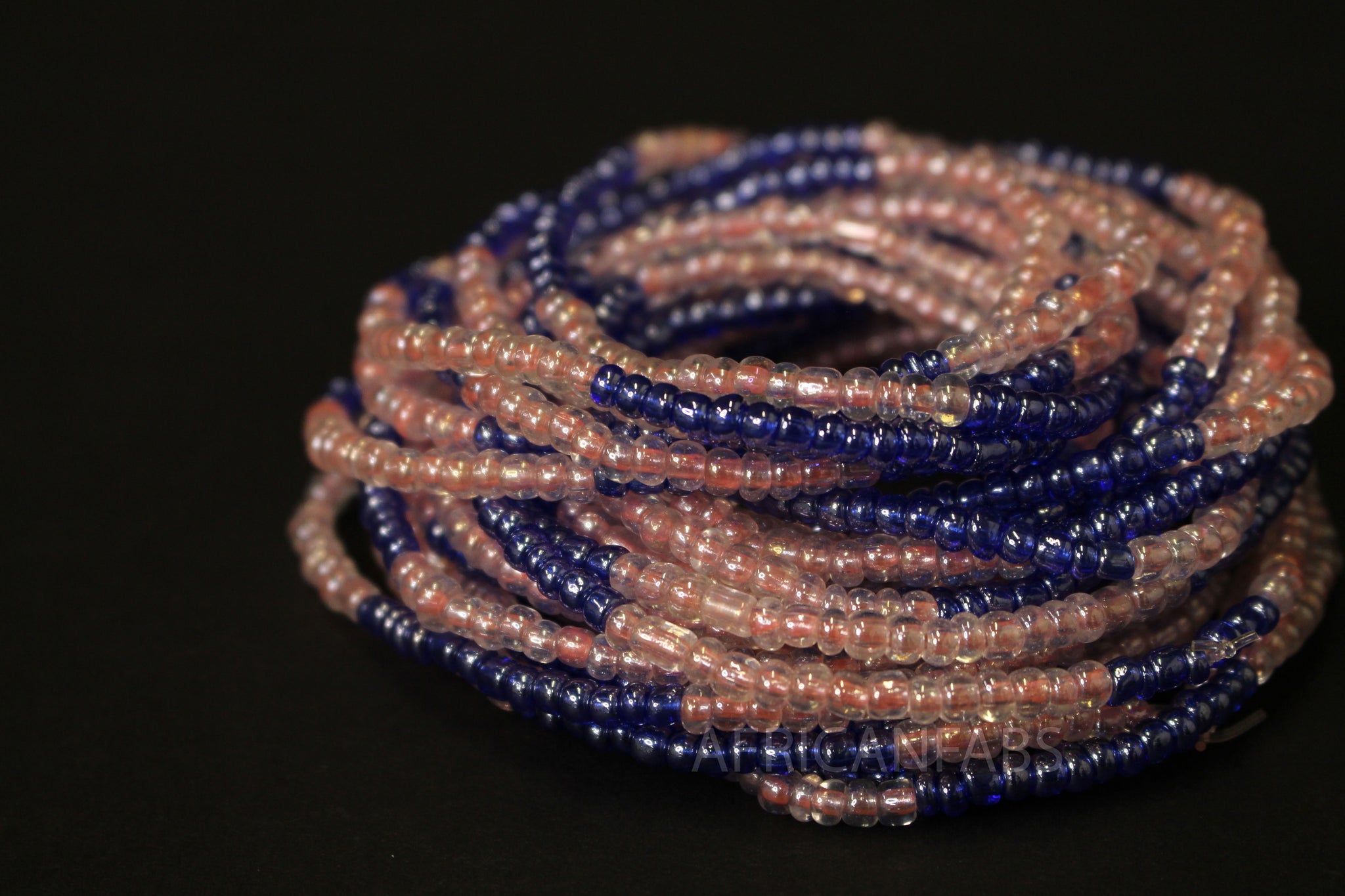 Waist Beads / African Waist Chain - OSAYEMWENRE - Blue / pink (elastic)