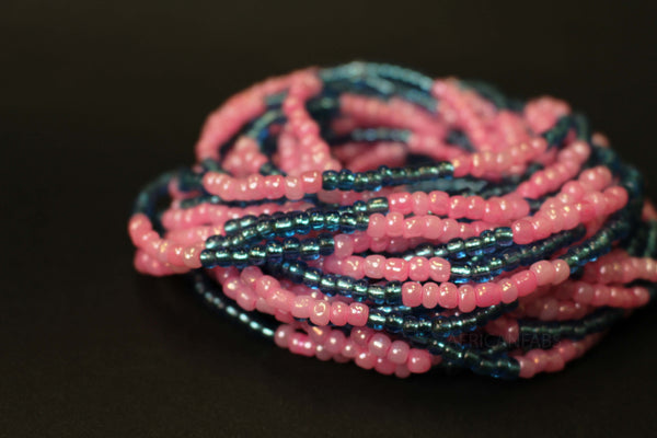 Waist Beads / African Waist Chain - ADODO - Blue / pink (elastic)