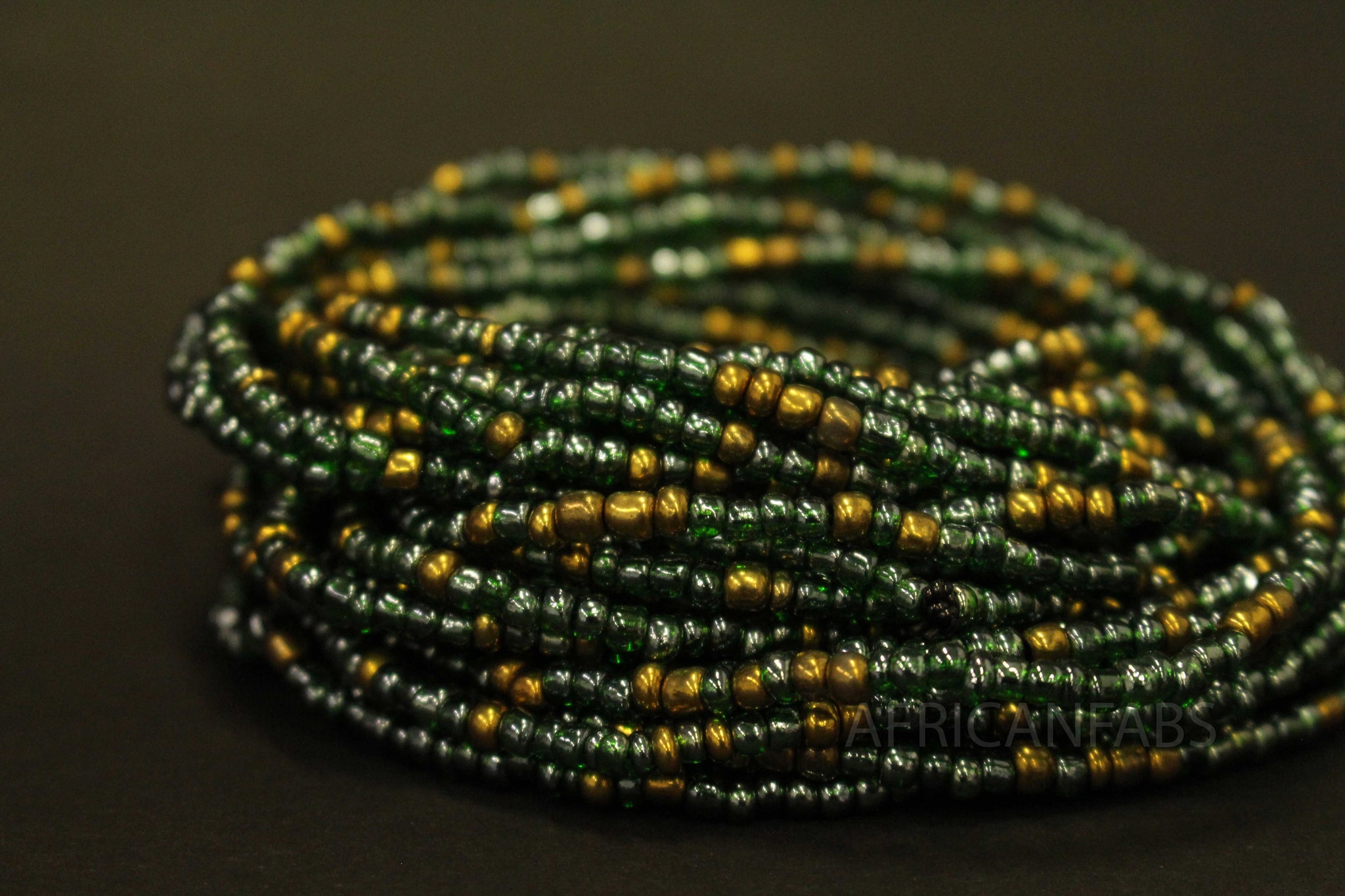 Waist Beads / African Hip Chain - AKPATA - Green (elastic)