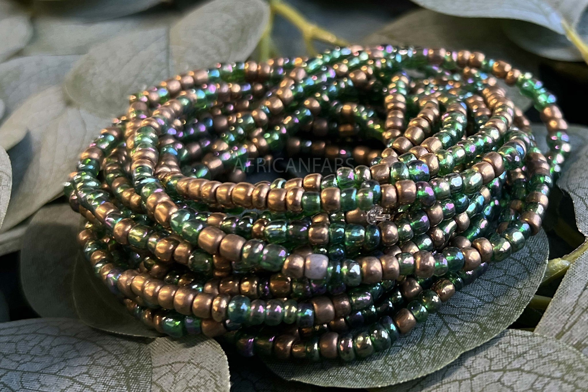 Waist Beads / African Hip Chain - EDAZA - Green (elastic)