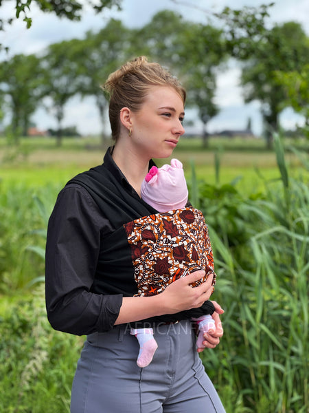 African Print Baby Carrier / Baby sling / baby wrap - Brown leaves