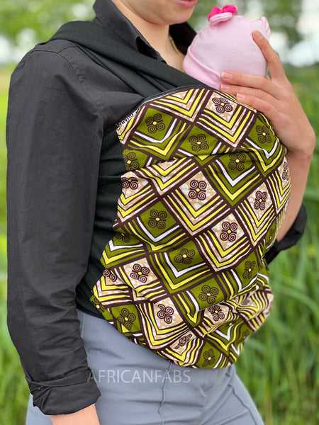 African Print Baby Carrier / Baby sling / baby wrap - Green / yellow