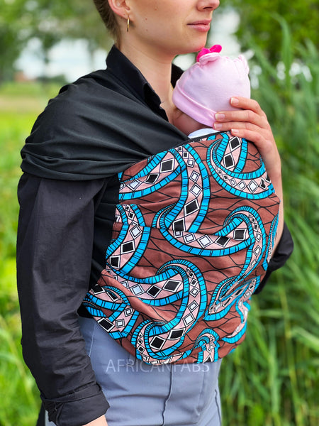 African Print Baby Carrier / Baby sling / baby wrap - Brown / blue