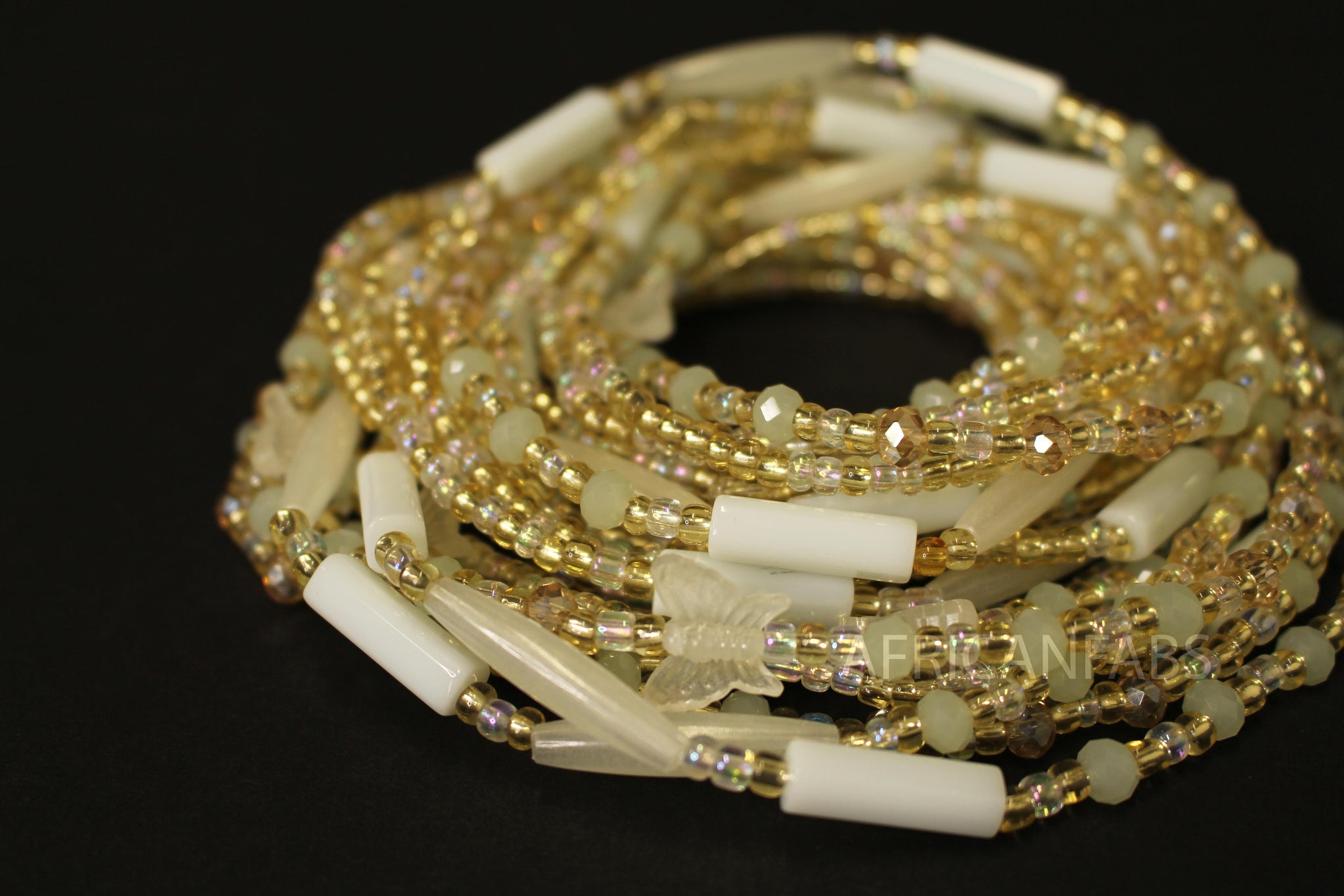 Waist Beads / African Waist Chain - ISIUWA - White - Glow in the dark (elastic)