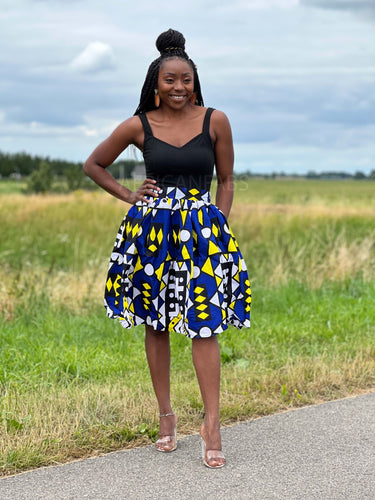 African print Blue / Yellow Samakaka Midi Skirt