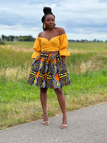 African print mini skirt - Orange Bogolan / Mud cloth