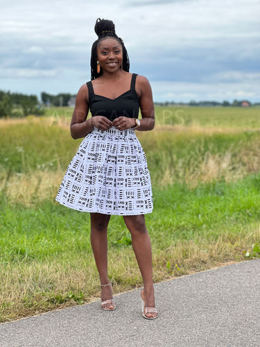 African print mini skirt - White Bogolan / Mud cloth