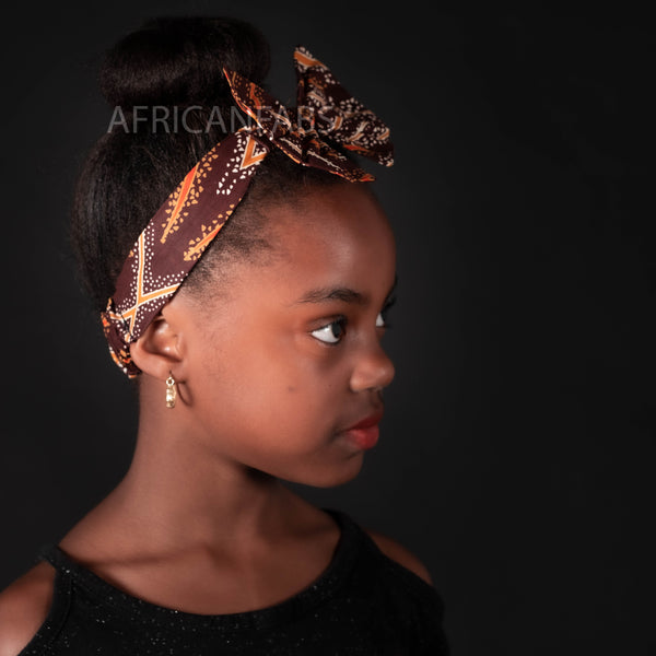 African print Kids Skirt + Headtie with Bow set Brown ( 1 - 10 years )
