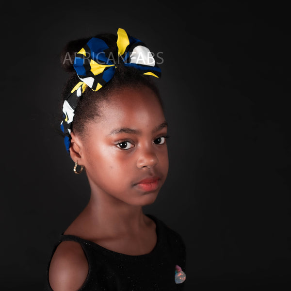 African print Kids Skirt + Headtie with Bow set Blue Samakaka ( 1 - 10 years )