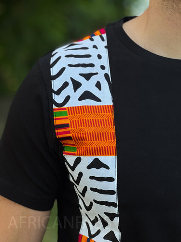 T-shirt with African print details -  white bogolan kente band