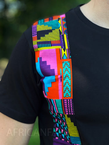 T-shirt with African print details - multicolor pink kente band