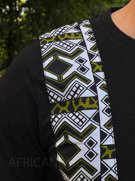 T-shirt with African print details - white / green bogolan band