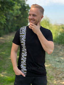 T-shirt with African print details - white / green bogolan band