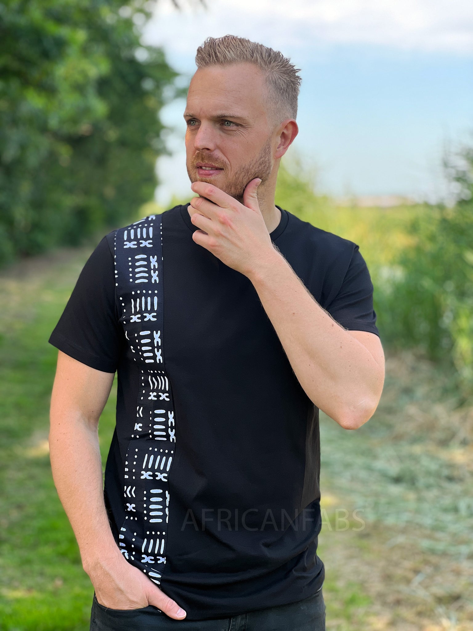 1536px x 2048px - T-shirt with African print details - Black bogolan band â€“ AfricanFabs