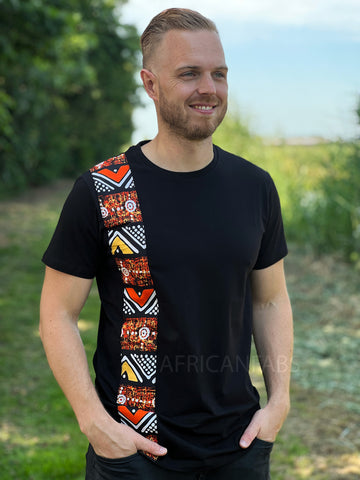T-shirt with African print details - orange bogolan band