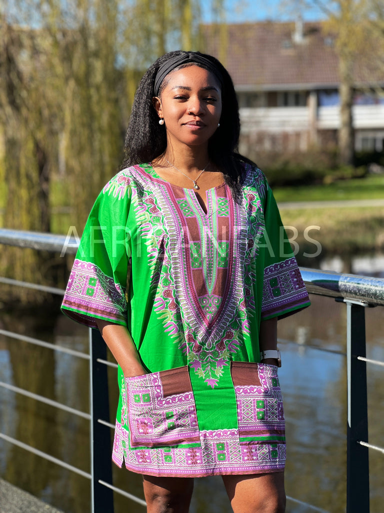 Green Dashiki Shirt / Dashiki Dress - African print top - Unisex - Vlisco Green Dashiki Shirt / Dashiki Dress - African print top - Unisex - Vlisco