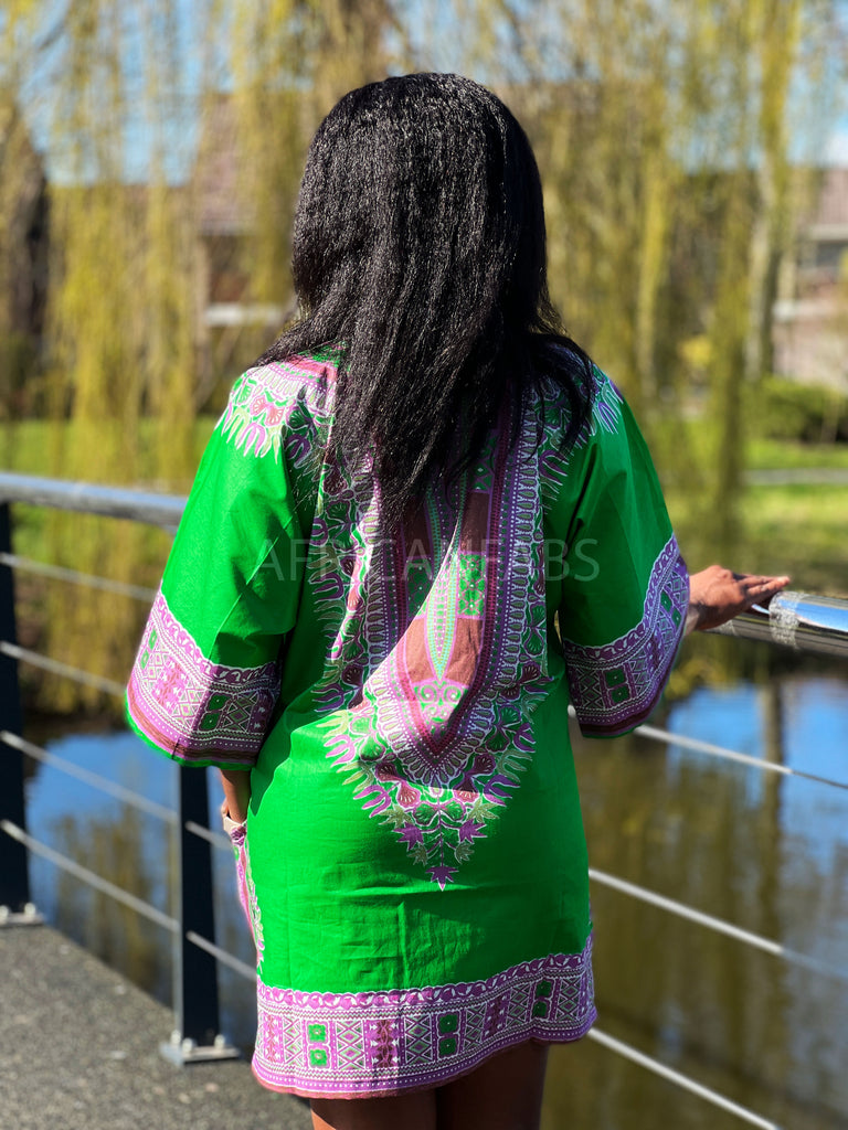Green Dashiki Shirt / Dashiki Dress - African print top - Unisex - Vlisco Green Dashiki Shirt / Dashiki Dress - African print top - Unisex - Vlisco