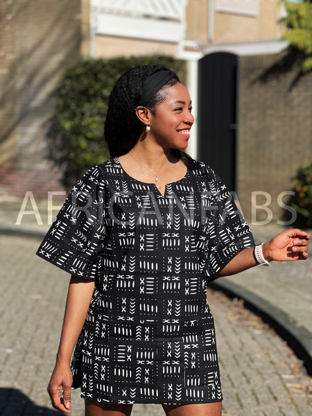Black Bogolan Dashiki Shirt / Dashiki Dress - African print top - Unisex