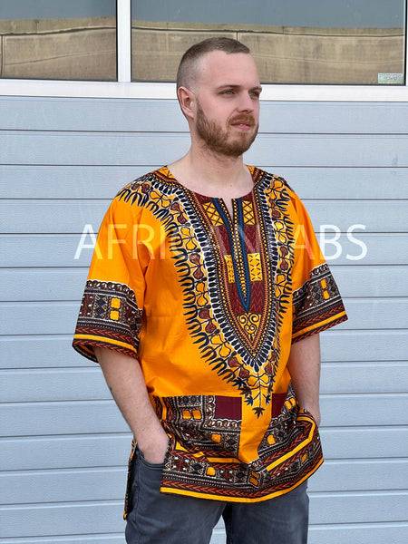 Orange Dashiki Shirt / Dashiki Dress - African print top - Unisex - Vlisco