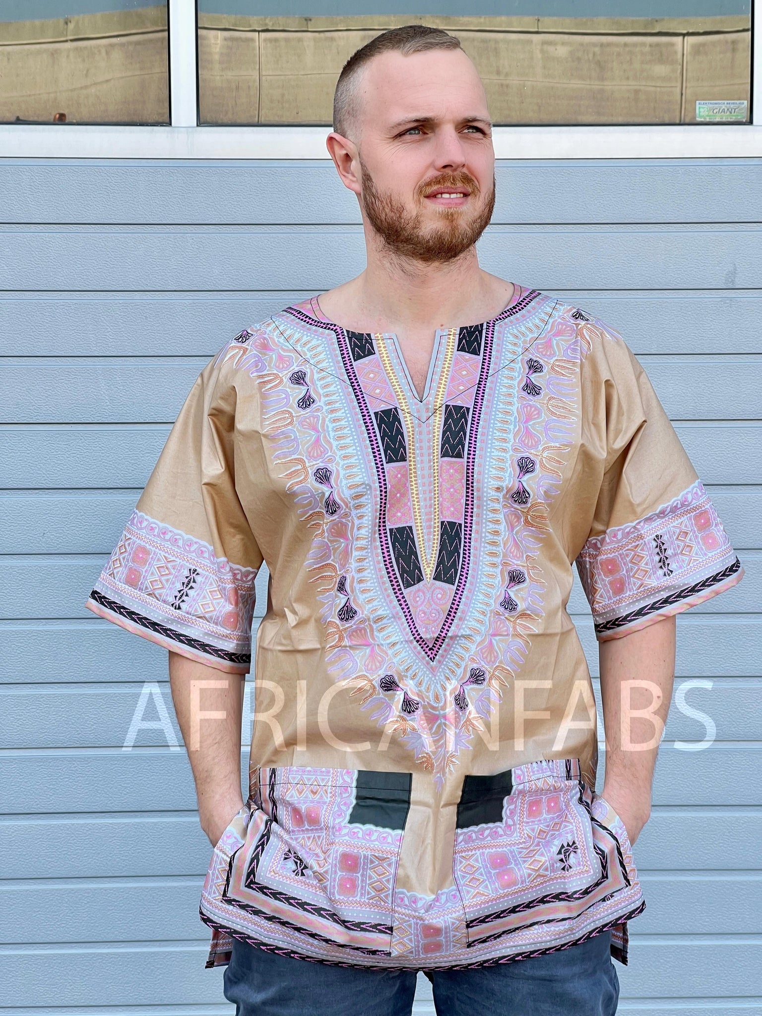 Beige Dashiki Shirt / Dashiki Dress - African print top - Unisex