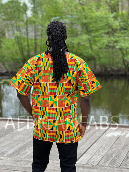 Orange Kente Dashiki Shirt / Dashiki Dress - African print top - Unisex
