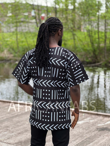Black / white Bogolan Dashiki Shirt / Dashiki Dress - African print top - Unisex