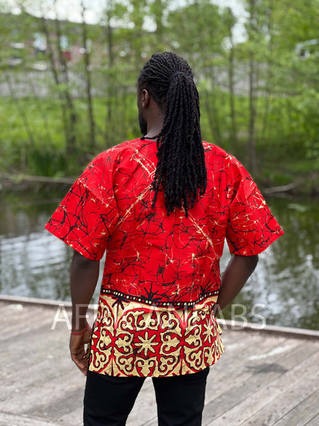 Red Dashiki Shirt / Dashiki Dress - African print top - Unisex