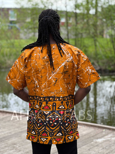 Mustard brown Dashiki Shirt / Dashiki Dress - African print top - Unisex
