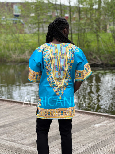 Blue Dashiki Shirt / Dashiki Dress - African print top - Unisex - Vlisco