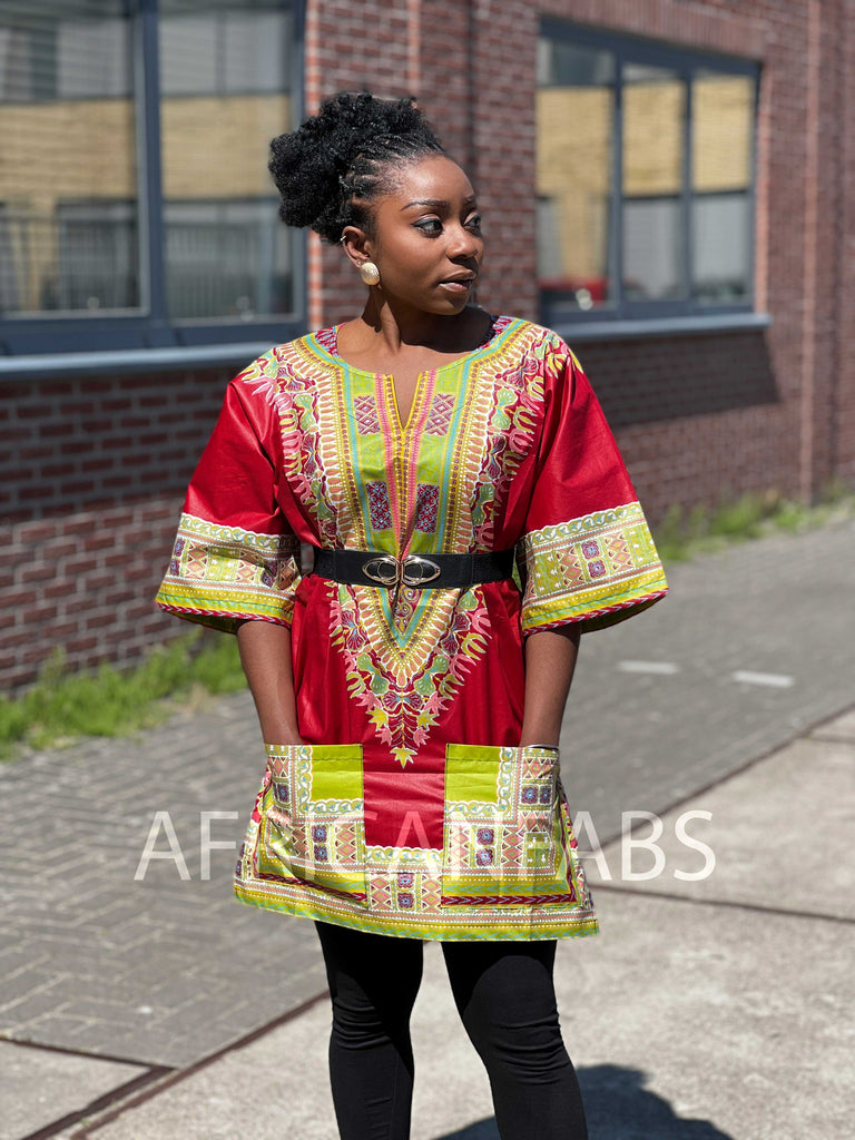 red dashiki dress African Maxi Dress In Red Dashiki