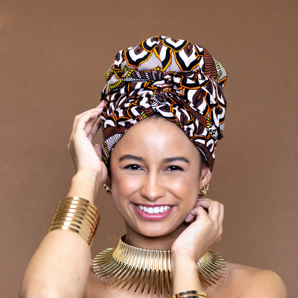 Easy headwrap - Satin lined hair bonnet - Brown flowervision