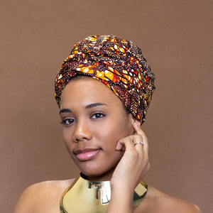 Easy headwrap - Satin lined hair bonnet - Brown / bronze branches